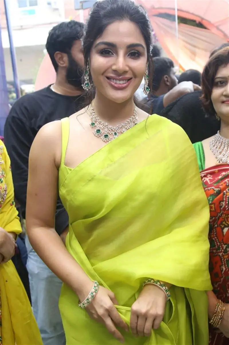 Telugu Actress Samyuktha Menon in Lemon Green Saree